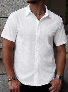 Manfinity RelaxMax Herren Einfarbiges Kurzarmhemd, modisch für den Sommer - Weiss - Übersicht 1