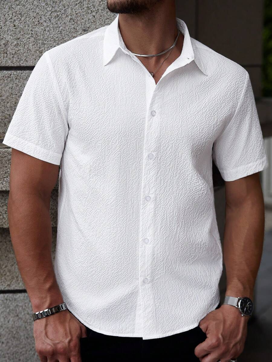 Manfinity RelaxMax Herren Einfarbiges Kurzarmhemd, modisch für den Sommer - Weiss - Übersicht 1