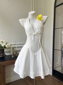 SHEIN EZwear Rochie albă, fără mâneci, fără spate, cu decolteu cu șalț, pentru femei - alb - Vizualizare 1
