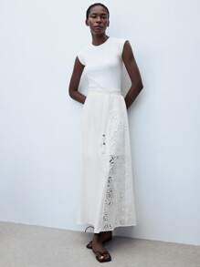 Maija Women's Elegant & Fashionable White Summer Skirt, Simple & Comfortable Lace-Up & Fringe Hem Design, Beach Cover-Up, Skirt, For Vacation - White - View 1