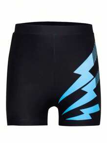 Tween Boys Swimming Trunks, Lightning Graphic Printed, Minimalist Design, Comfortable Swimwear - Plus Size