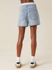 NYA SZN 牛仔短裤平角裤蕾丝内裤细节休闲日常度假派对早午餐优雅辣妹俱乐部外出性感演唱会全国巡演音乐节夏季柔和色调女士 - 淺色水洗藍 - 查看 2