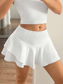 SHEIN ICON 夏季白色网球沙滩度假夏威夷低腰休闲纯色双层迷你裙内搭短裤