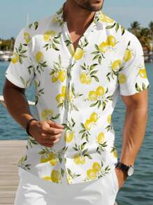 Manfinity RSRT 大码男士休闲柠檬印花短袖衬衫 - 彩色 - 查看 1