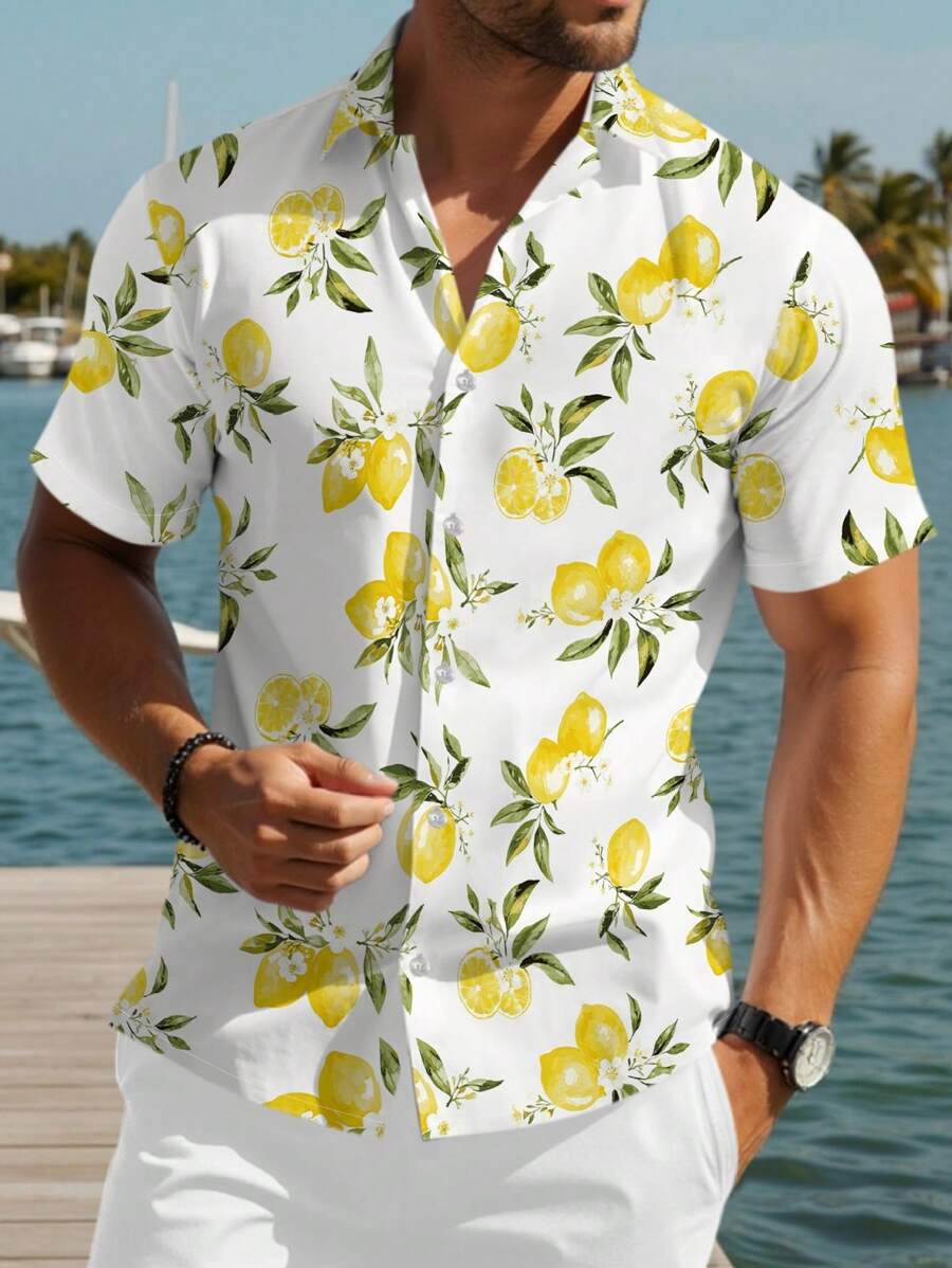 Manfinity RSRT 大码男士休闲柠檬印花短袖衬衫 - 彩色 - 查看 1