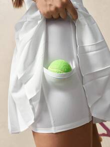 VARSIVA Women's Solid Color Contrast Lace Pleated Hem Sleeveless Sports Mini Dress - White - View 4