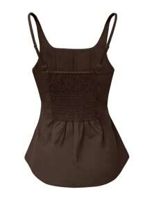 INAWLY Brown Pleated Sleeveless Top For Women (4-Way Stretchy) , Peplum Top