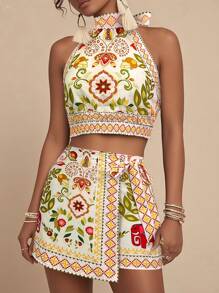 Travachic Jacquard bedruckter hochgegürteter taillierter A-Linien Rock für Damen