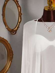 Amplova 3pcs Set: Very Short Crop Top, Extra Low Rise Mini Shorts, Mesh Shoulder Wrap - White - View 10