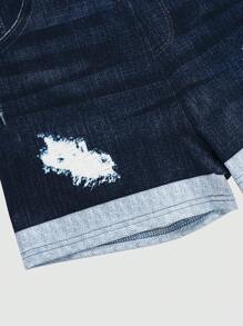 Women's Slim Fit Distressed Pattern Denim Effect Shorts, Summer Fashion - Medium Wash - View 6