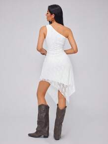 Roylia Vestido midi de verano de cintura entallada, sin mangas, de cuello asimétrico y unicolor, de moda - Rosa - Ver 2