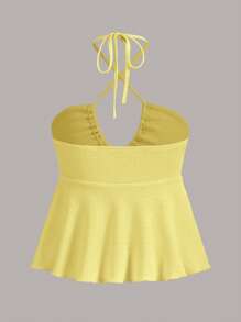 SHEIN ICON Top galben fără mâneci, cu imprimeu floral și legături încrucișate, pentru ieșiri în oraș, de vară