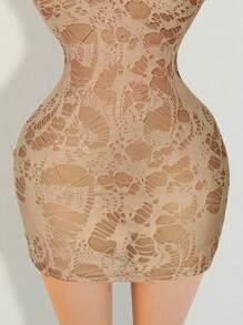 BamGleam Vestido mini ajustado sin mangas con espalda con cordones sexy para mujeres - Caqui - Ver 7