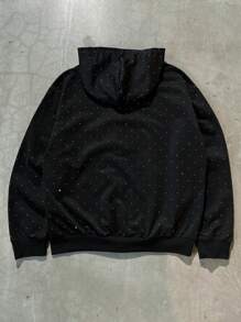 Manfinity EMRG Men's Letter Print Rhinestone Zipper Hoodie Sweatshirt - Black - View 2