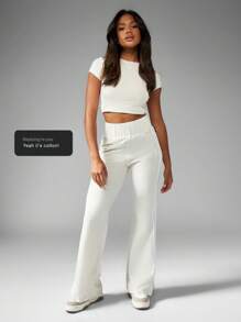 Missguided x Playboy 设计师喇叭裤运动裤弹力瑜伽舞蹈裤阔腿喇叭裤侧条纹休闲家居服秋冬 - 淺灰色 - 查看 7