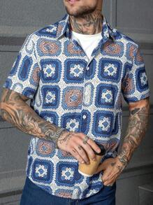 Manfinity Homme Men's Floral Pattern Single Breasted Casual Short Sleeve Shirt Men Shirts Streetwear Style Shirts For Men Men Fashion Shirts Streetwear Men Shirts - Multicolor - View 6