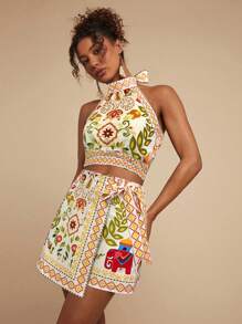 Travachic Jacquard bedruckter hochgegürteter taillierter A-Linien Rock für Damen