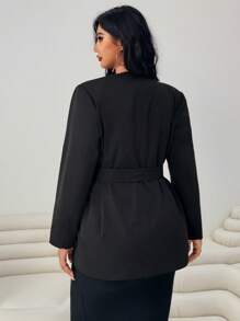 SHEIN EZwear Plus Size Casual Solid Double-Breasted Suit Jacket - Black - View 2