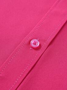 Manfinity Mode Men's Fuchsia Pink Long Sleeve Casual Business Shirt, Fall - Hot Pink - View 6