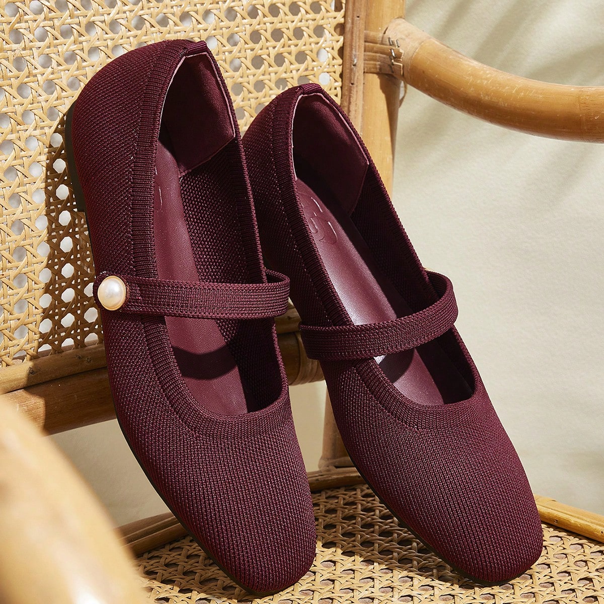 Zapatos planos tipo Mary Jane para mujer con adorno de perlas, fabricados en tela cómoda y transpirable, ideales para usar en la oficina, en citas, f