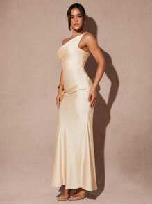 Silquee 女士优雅不对称系带无袖长裙，适合日常外出、休闲派对、夜店等场合，秋冬季