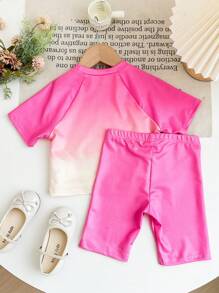 SHEIN Young Girl Round Neck Fitted Casual Sweater & Fitted Pants Tracksuit 2 Pieces Set - Hot Pink - View 2