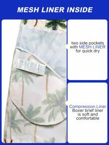 Manfinity VDAYZ Men's Palm Tree Print Drawstring Waist Beach Shorts, Hawaiian