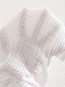 SHEIN Bộ đồ liền thân tay ngắn màu trơn thường ngày cho bé trai sơ sinh + quần short, mùa hè - trắng - Xem 10