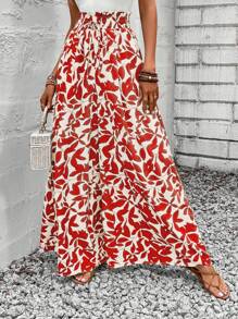 SHEIN LUNE Summer Leaf Print Loose Pants For Women