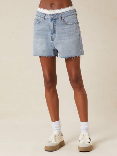 NYA SZN 牛仔短裤平角裤蕾丝内裤细节休闲日常度假派对早午餐优雅辣妹俱乐部外出性感演唱会全国巡演音乐节夏季柔和色调女士