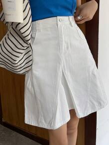 DAZY 女式夏季褶皱牛仔裙，休闲都市风格牛仔裙 - 白色 - 查看 7