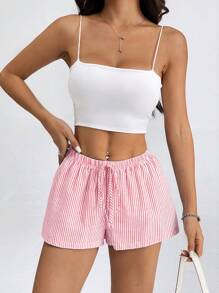 SHEIN PETITE 女士夏季海滩度假条纹低腰短裤 - 粉色 - 查看 7