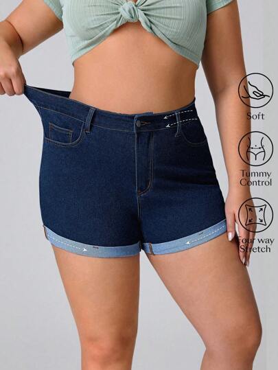 Flexra Plus Size Women Stretchy Blue Denim Sexy Stylish Shorts  Autumn Outfits For Women Festival Outfits  Women Clothing Casual