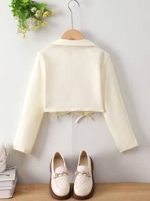 SHEIN Tween Girls' Casual Notched Collar Bowknot Decor Short Cut Long Sleeve Blazer Jacket Girls Jacket Girls Spring Jacket Cropped Blazer Girl Girl Blazer Kids Blazer,In Fall/Winter