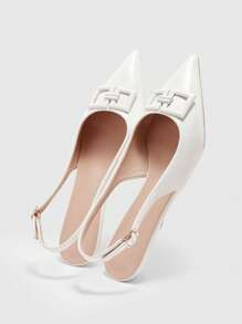 CUCCOO BIZCHIC 女士新款方扣尖头平底低跟鞋奇特鞋跟通勤风格百搭舒适米色一脚蹬平底鞋，适合办公室和休闲穿着 - 米色 - 查看 8