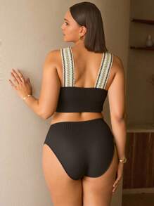 Swim Chiccia Conjunto de bikini de 2 piezas de talla grande para mujer con rayas, estilo halter y lazos laterales, traje de baño de verano para la playa