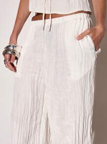 MUSERA Low Rise Straight Leg Crinkle Trousers Only Summer Vacation 90's Streetstyle Cool Girl Festival Holiday Beach Casual Graphite