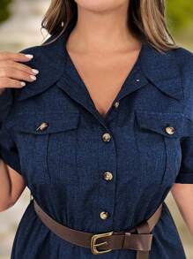 Vintamour Vestido de manga corta, cuello de camisa, talla grande, estilo vintage, elegante, con bolsillos, borde de paraguas y cinturón de cintura, para uso casual en primavera y verano, vestido para el Día de la Madre