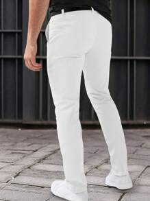 Manfinity Mode 男士纯色口袋休闲正装商务裤白色裤子男士修身裤子男士白色正装裤白色修身裤 - 白色 - 查看 2