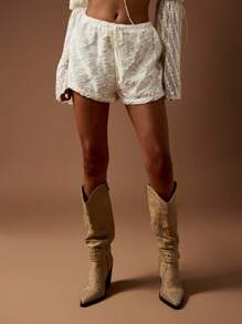 MISSGUIDED Festival Renda Boho Shorts Cintura Alta Perna Larga Verão Praia Boêmio Meio Da Coxa Cordão Férias Casual Resort Wear - Branco - Ver 4