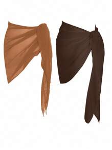 Swim Basics 2pcs Women Plain Casual Cover Up Set For Summer Beach Vacation - Multicolor - View 2