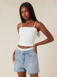 NYA SZN 牛仔短裤平角裤蕾丝内裤细节休闲日常度假派对早午餐优雅辣妹俱乐部外出性感演唱会全国巡演音乐节夏季柔和色调女士 - 淺色水洗藍 - 查看 6