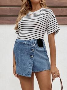 SHEIN Szorty jeansowe dla kobiet w ciąży w kolorze niebieskim, obcisłe szorty casualowe - Średni jeans - Zobacz 3