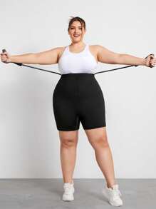 SHEIN CURVE+ Shorts negros skinny de talla grande, para el verano