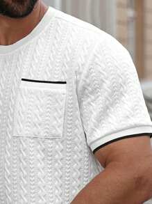 Manfinity Homme Men's Casual Short Sleeve T-Shirt, Made Of Vertical Striped Jacquard Knitted Texture Fabric, Fashion Versatile, Suitable For Daily Wear. It Is The Perfect Gift For Boyfriend Or Husband. Plus Size Men T-Shirt, Men's Casual Top, Men's Textured T-Shirt, Men's Summer Top, White Short Sleeve T-Shirt