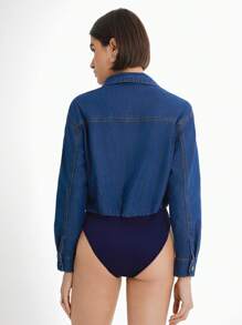 Daynim Body de manga larga con hombros caídos de mujer en mezclilla - Azul lavado medio - Ver 2