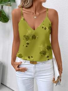 SHEIN Clasi Top de tirantes minimalista con patrón floral de lentejuelas de imitación, adecuado para el verano