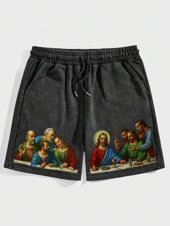 Street Life Pantalones cortos casuales de verano para hombres con estampado de figuras vintage