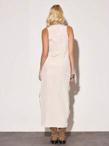 MUSERA Crinkle Extreme Plunge Front Longline Tie Front Sleeveless Top Summer Vacation Y2k 90's Streetstyle Cool Girl Festival Holiday Rave Ibiza