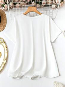 SHEIN LUNE Camiseta de mujer con estampado floral, cómoda de llevar, cuello en V, para verano y primavera